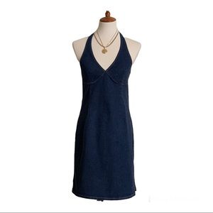 G-dresses Denim Stretch Halter Dress Size Small Y2K